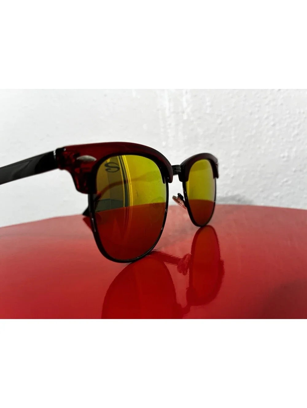 Sky Eyewear Clubmaster Men’s Sunglasses Red Metallic Frame Mirrored UV400 Retro
